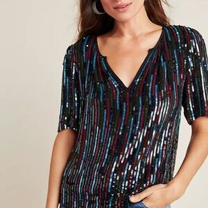 Velvet by Graham & Spencer Sequin Striped Blouse